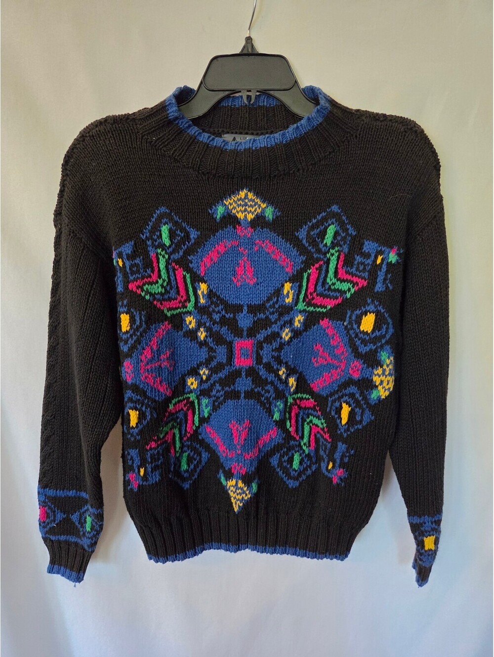 Vintage 90s Lizwear Petite Sweater S Geometric Ramie Cotton Eclectic Grandpa
